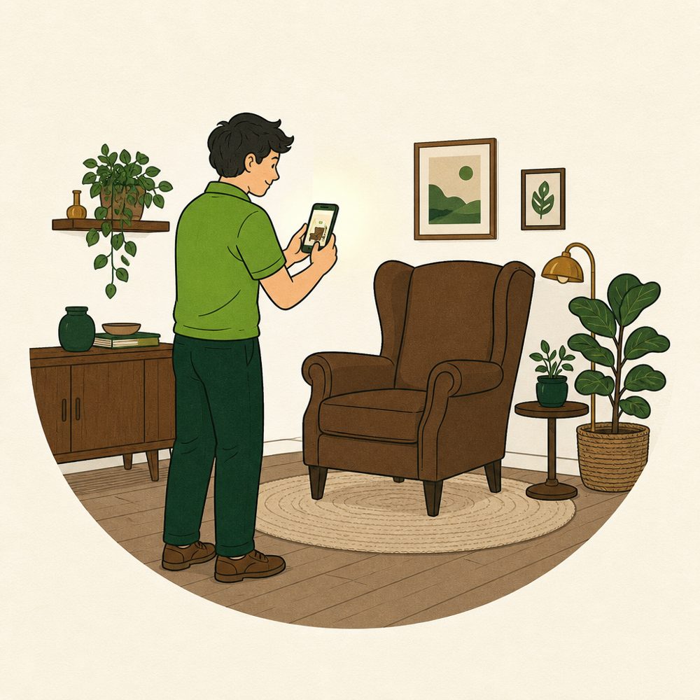 Photographing a wingback chair where it stands during the walkthrough