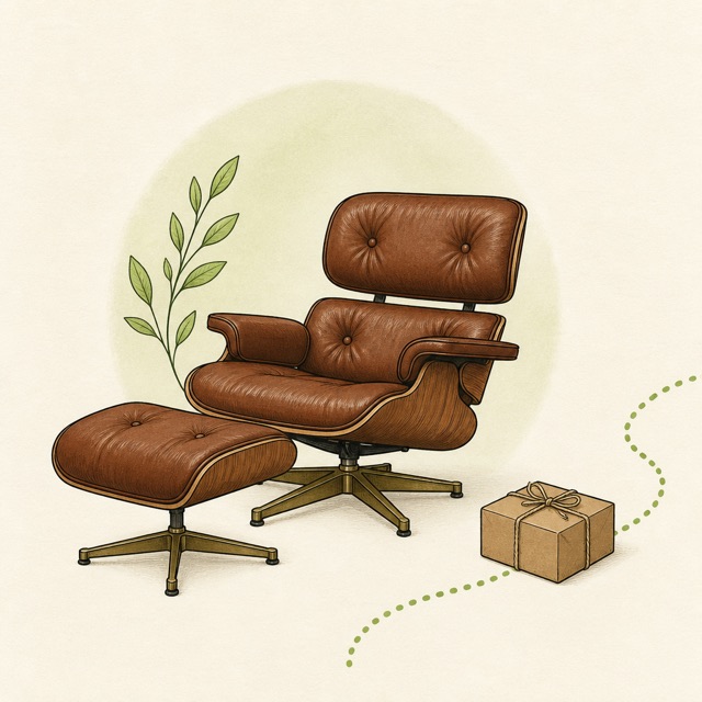 A mid-century leather lounge chair and ottoman