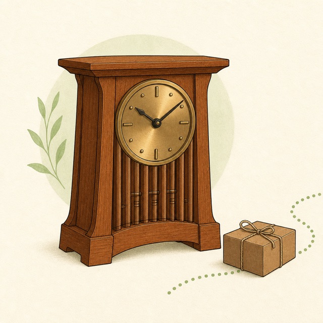 An Arts and Crafts cherry mantel clock