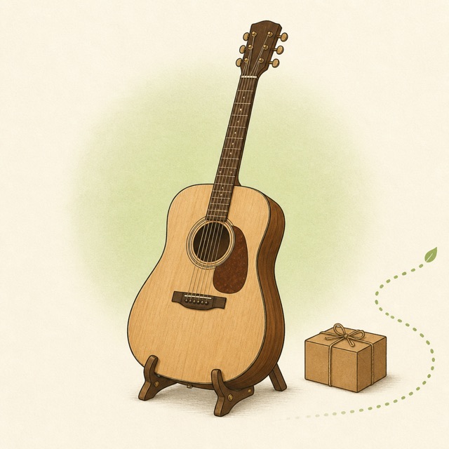 An acoustic guitar on a stand