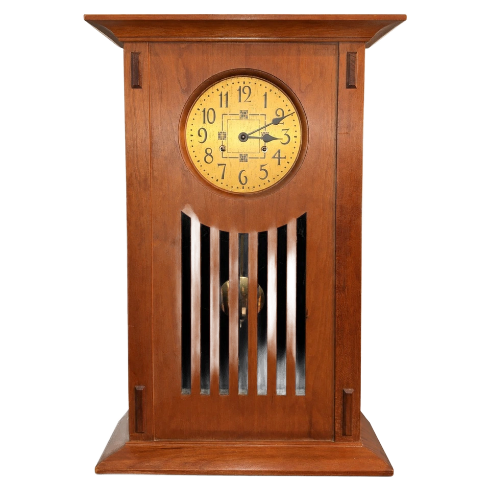 Stickley Prairie Mantel Clock Cherry Mission Spindle Front Key Wound Pendulum