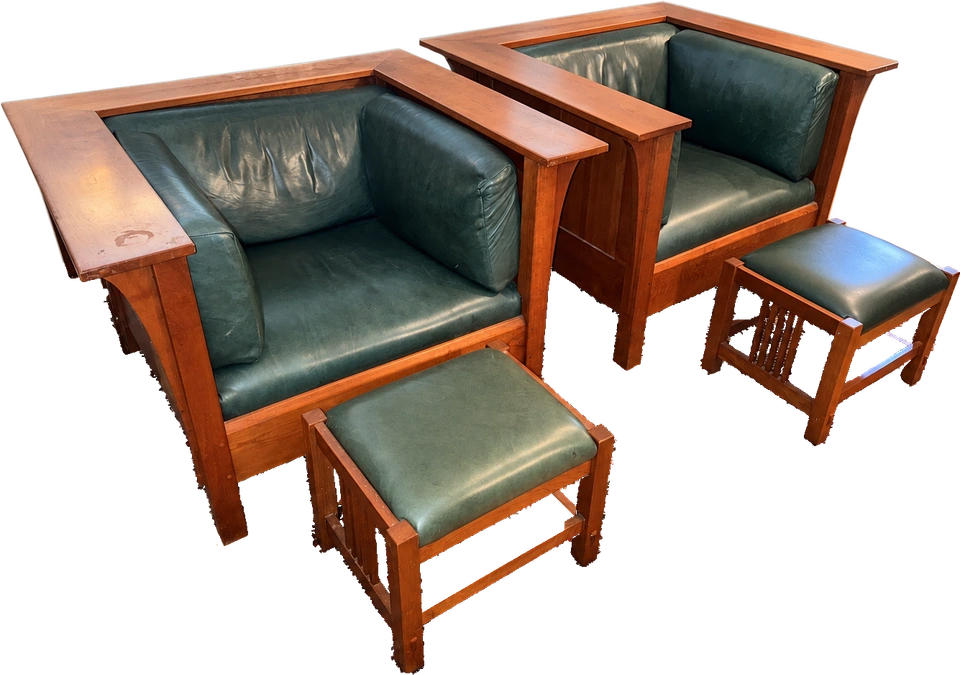 Stickley Mission Prairie Cherry Lounge Chairs & Ottomans Set of 4