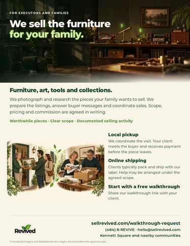 For executors and families cover with Revived branding and service illustration