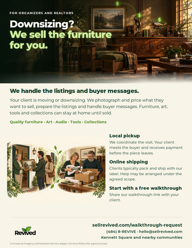For organizers and realtors cover with Revived branding and service illustration