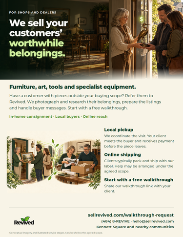 For shops and dealers cover with Revived branding and service illustration